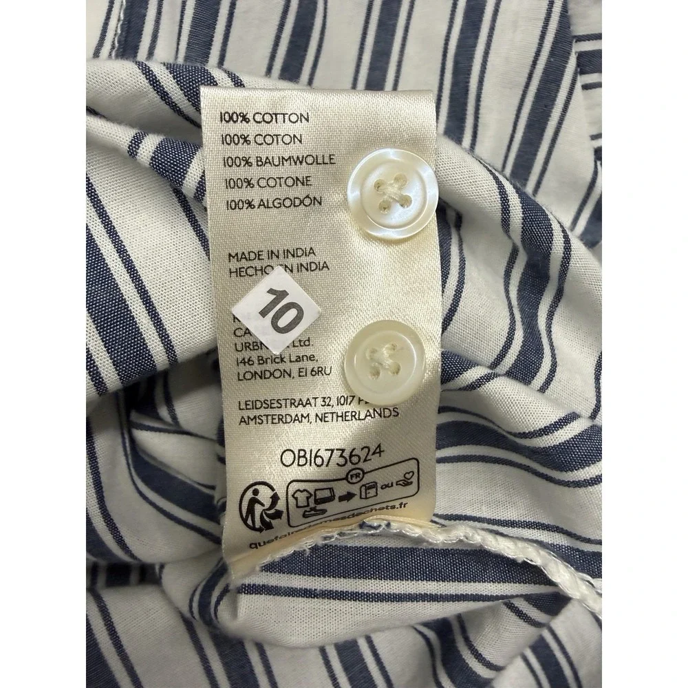 Maeve Anthropologie Blue Stripe Button Down Shirt XL Relaxed Oversized Coastal - Picture 9 of 10